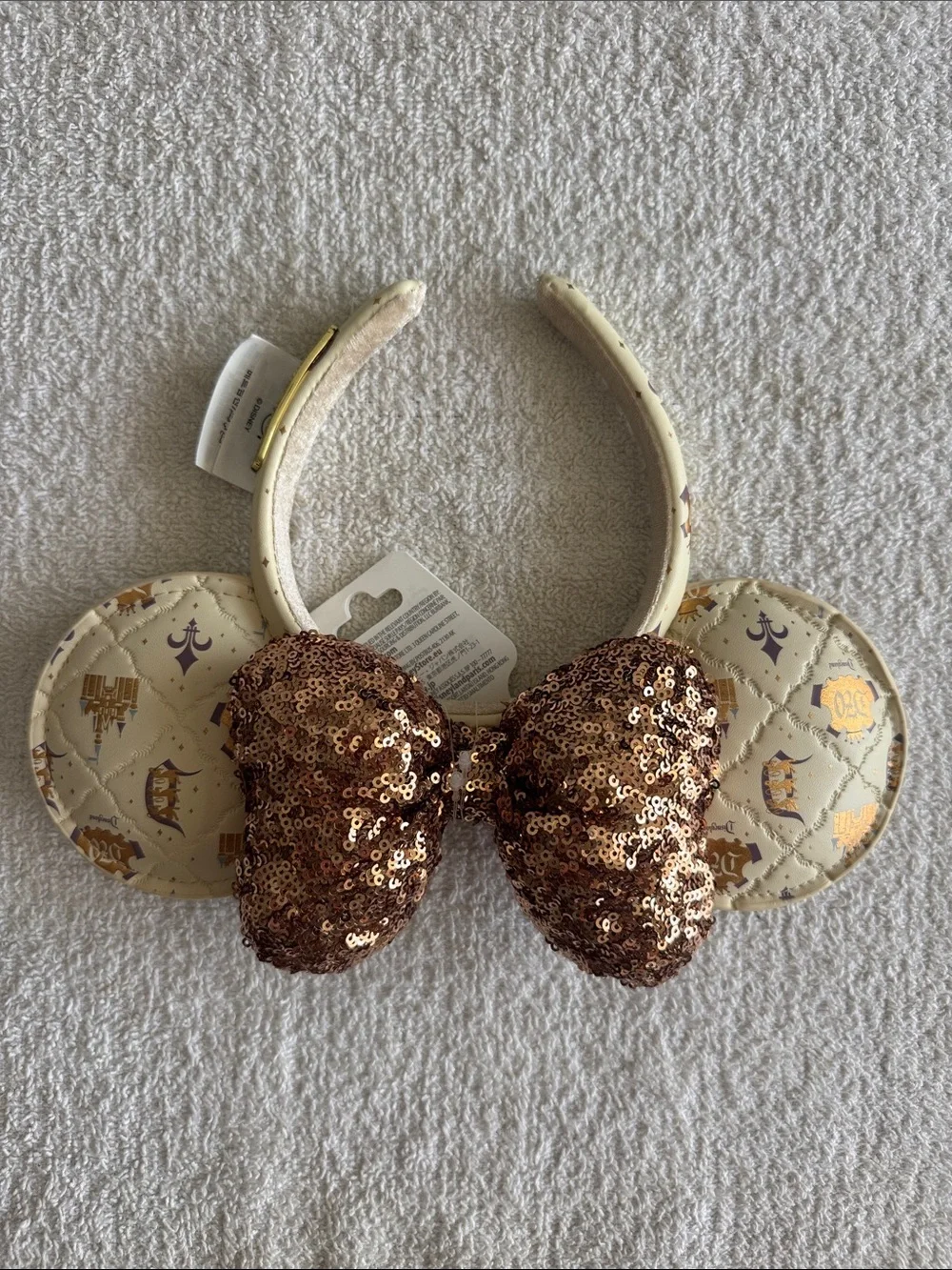Disney Disneyland 70th Anniversary Rose Gold Sequin Bow Ears Headband